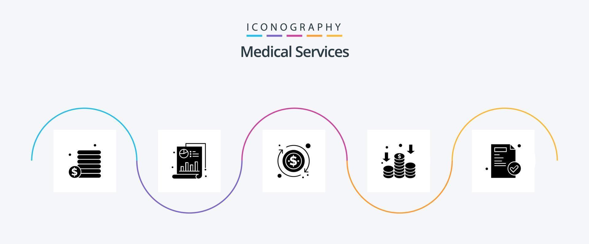medicinsk tjänster glyf 5 ikon packa Inklusive . medicinsk Rapportera. pengar. medicinsk papper. pengar vektor