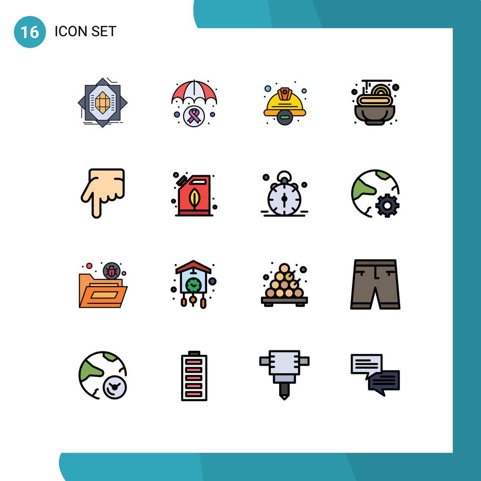 16 flache, farbig gefüllte Zeilenpakete der Benutzeroberfläche mit modernen Zeichen und Symbolen von Fingernudeln Krebsbewusstsein Lebensmittelsicherheit editierbare kreative Vektordesign-Elemente vektor
