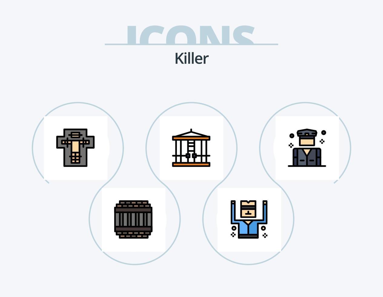 mördare linje fylld ikon packa 5 ikon design. arkitektur. lättare. straff. flamma. säkerhet vektor