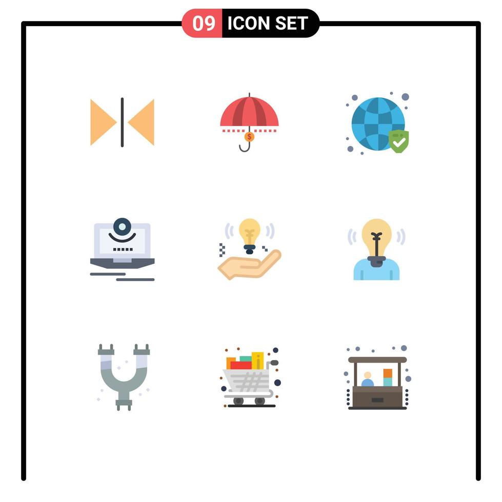 Gruppe von 9 modernen flachen Farben, die für die Sicherheit von Computerkameras festgelegt wurden, verifizierte sichere bearbeitbare Vektordesignelemente vektor