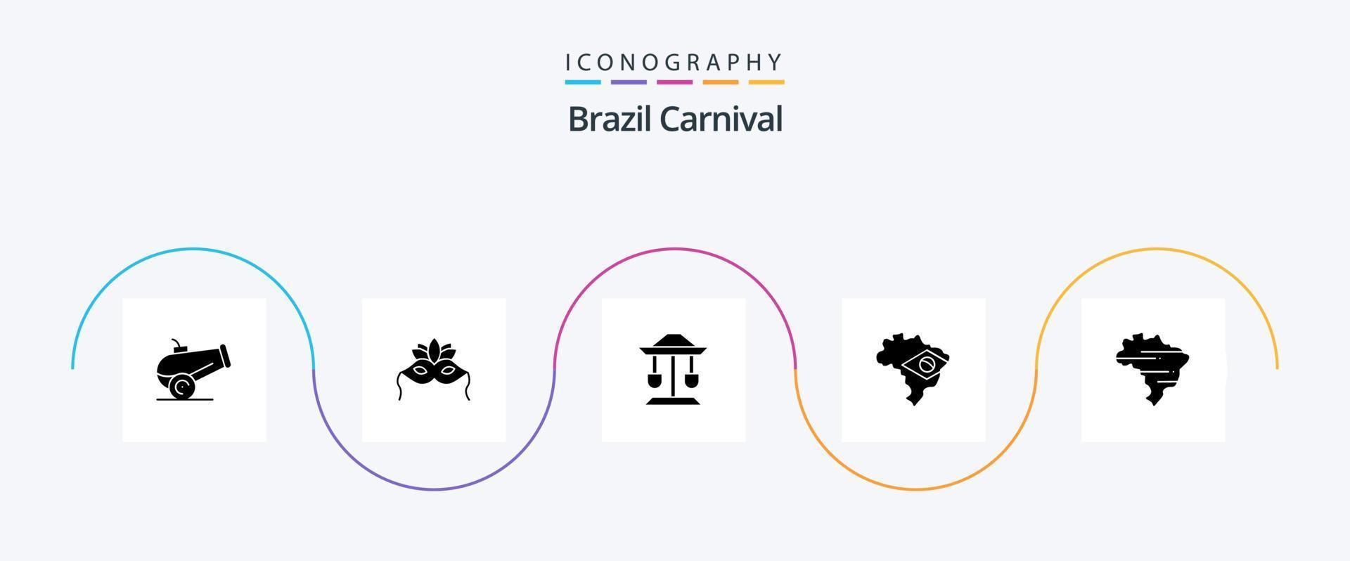 Brasilien Karneval Glyphe 5 Icon Pack inklusive Balance. Gut. venezianisch. Trommel. Karneval vektor