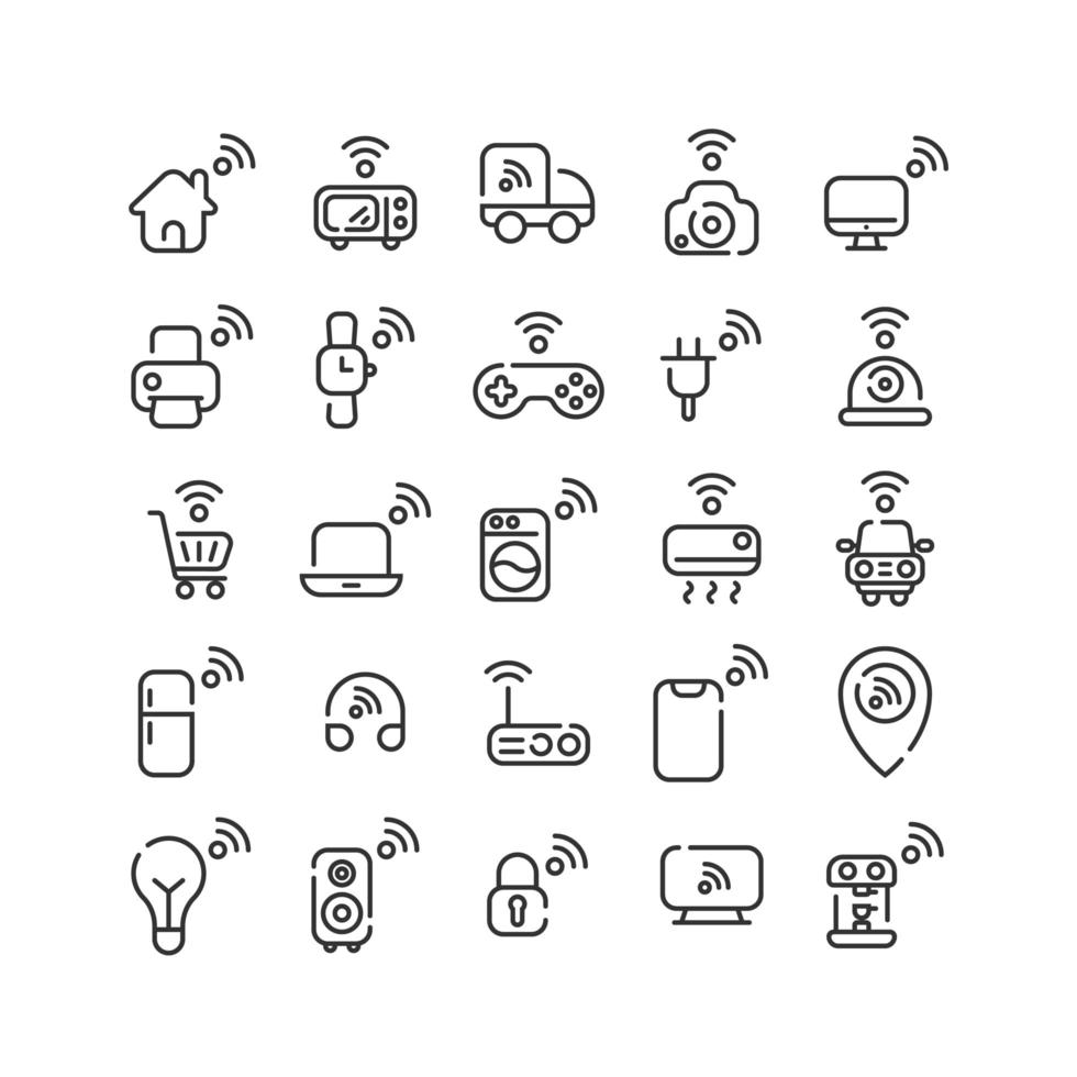 Internet der Dinge Umriss Icon Set. Vektor und Illustration.