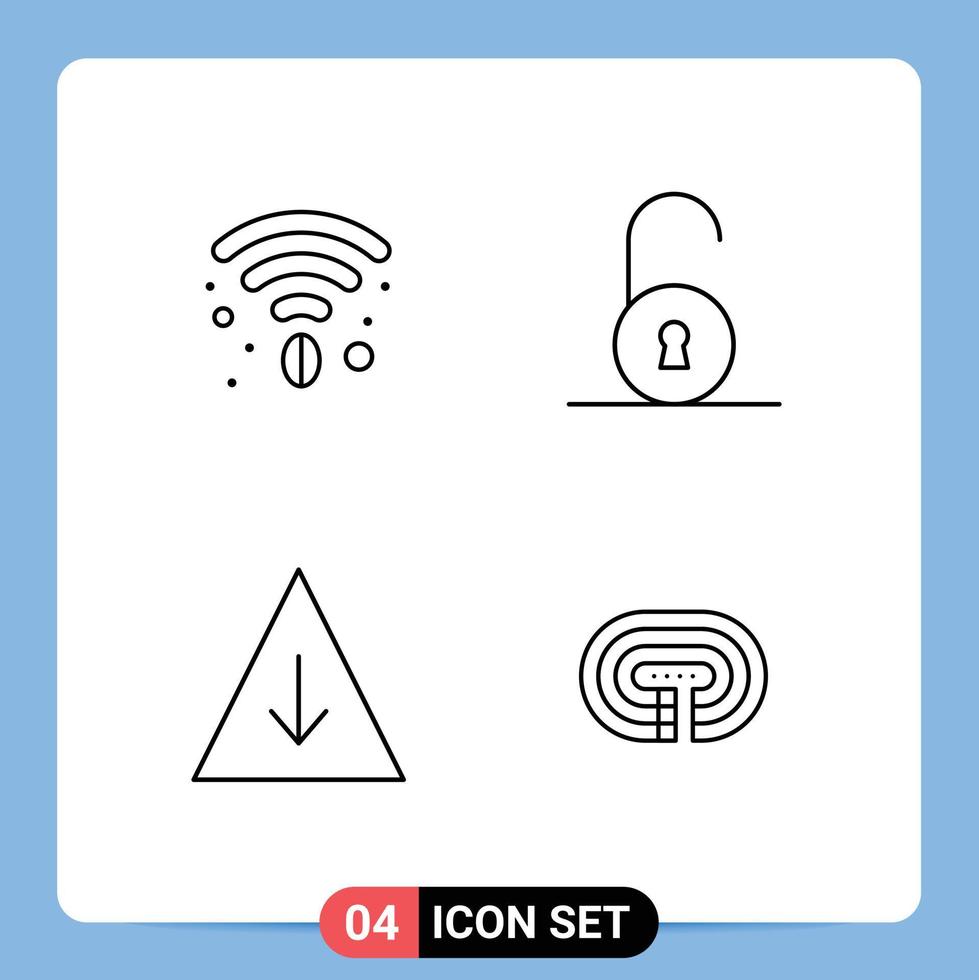 mobil gränssnitt linje uppsättning av 4 piktogram av Kafé löpning olåst karriär yta redigerbar vektor design element