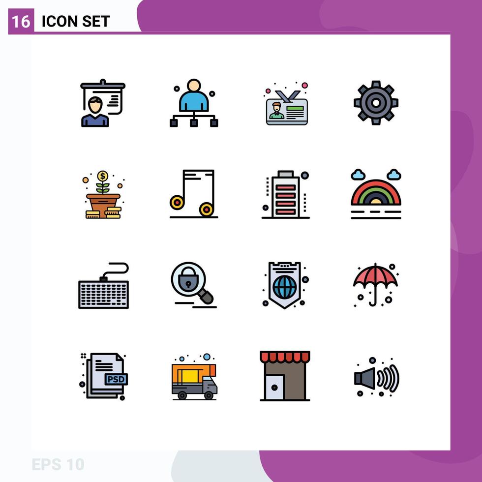 piktogram uppsättning av 16 enkel platt Färg fylld rader av miljö allmän huvud grundläggande id kort redigerbar kreativ vektor design element