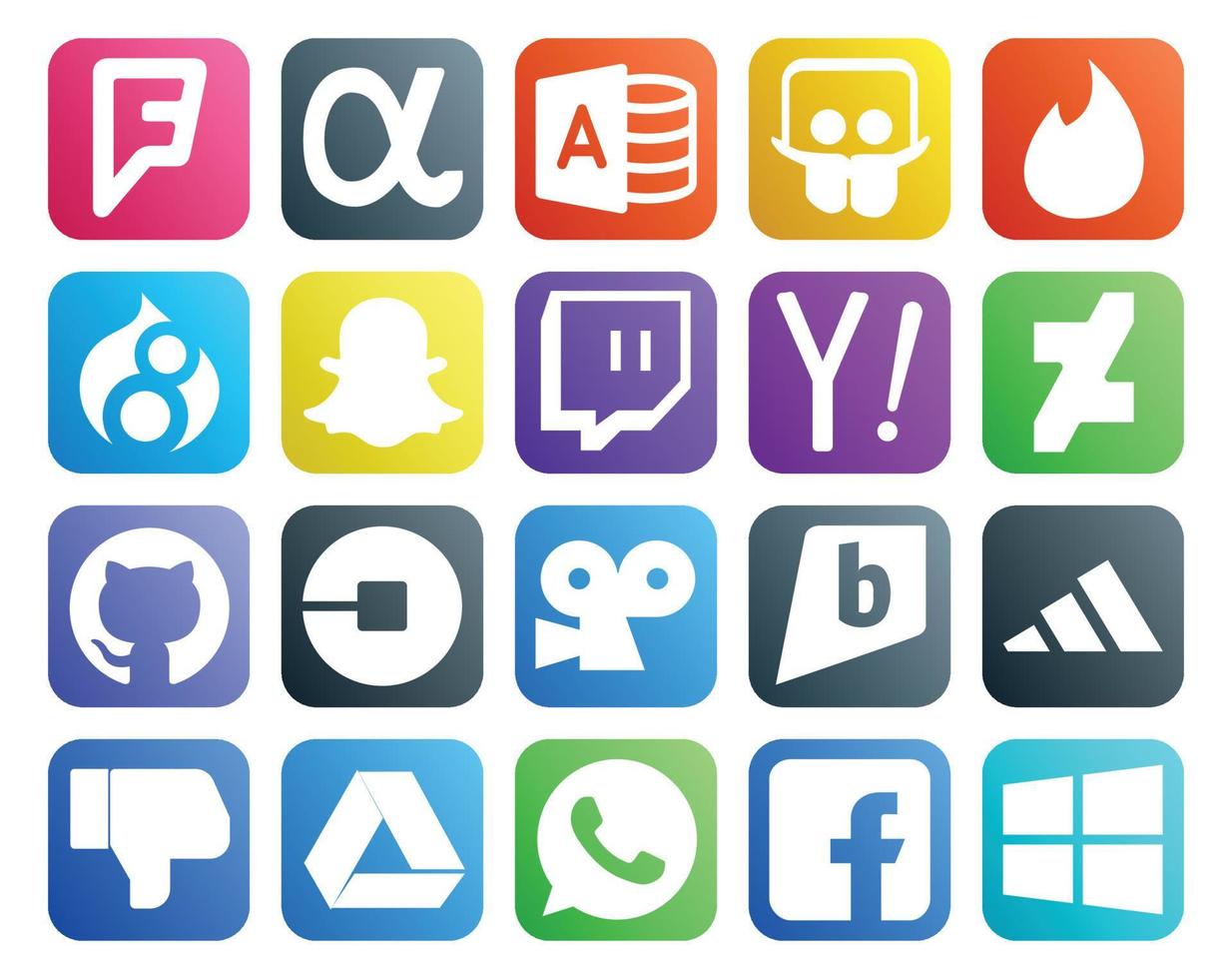 20 Social-Media-Icon-Packs, darunter adidas viddler yahoo driver uber vektor