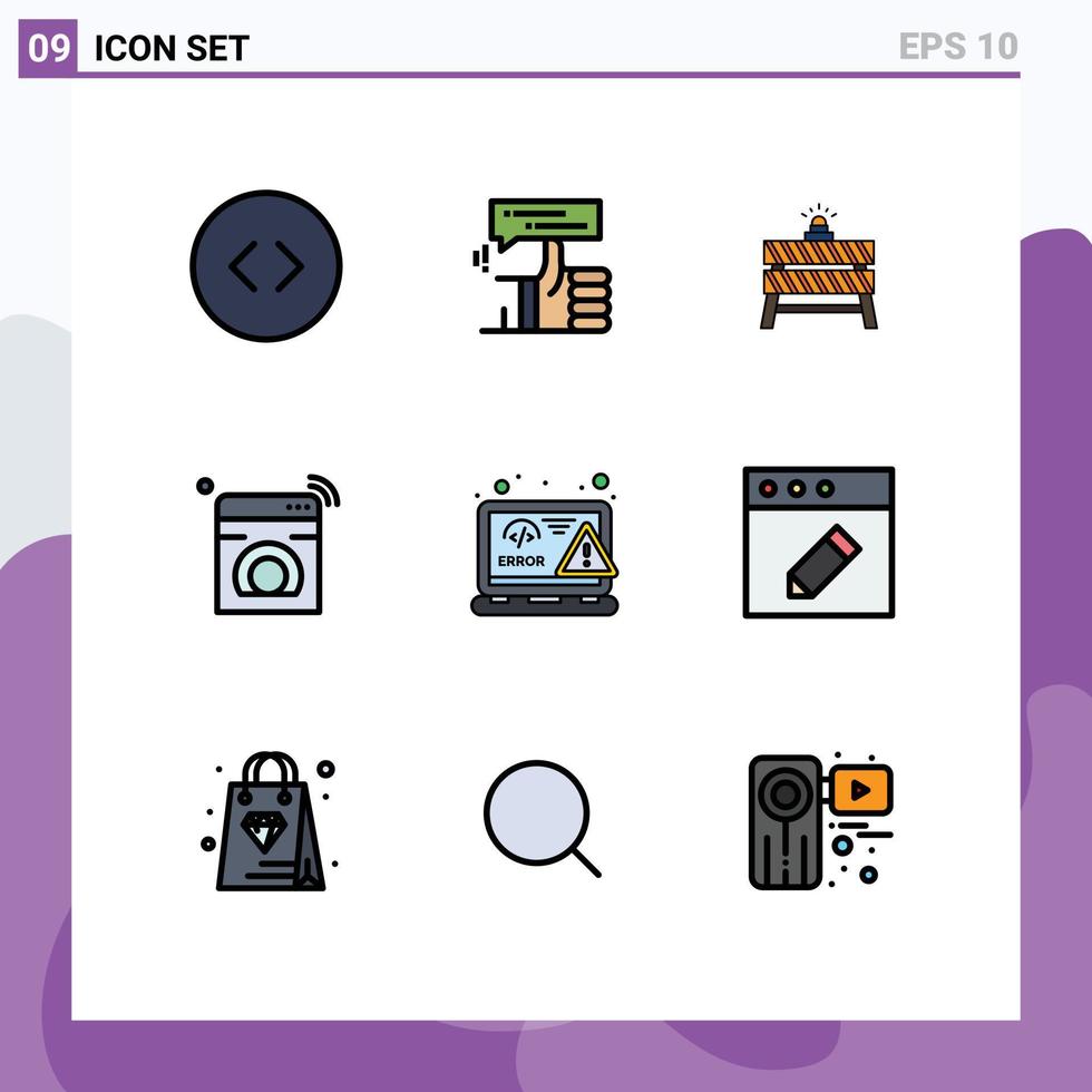 moderner satz von 9 gefüllten flachen farben piktogramm von wifi maschinenbarriere iot road editierbare vektordesignelemente vektor