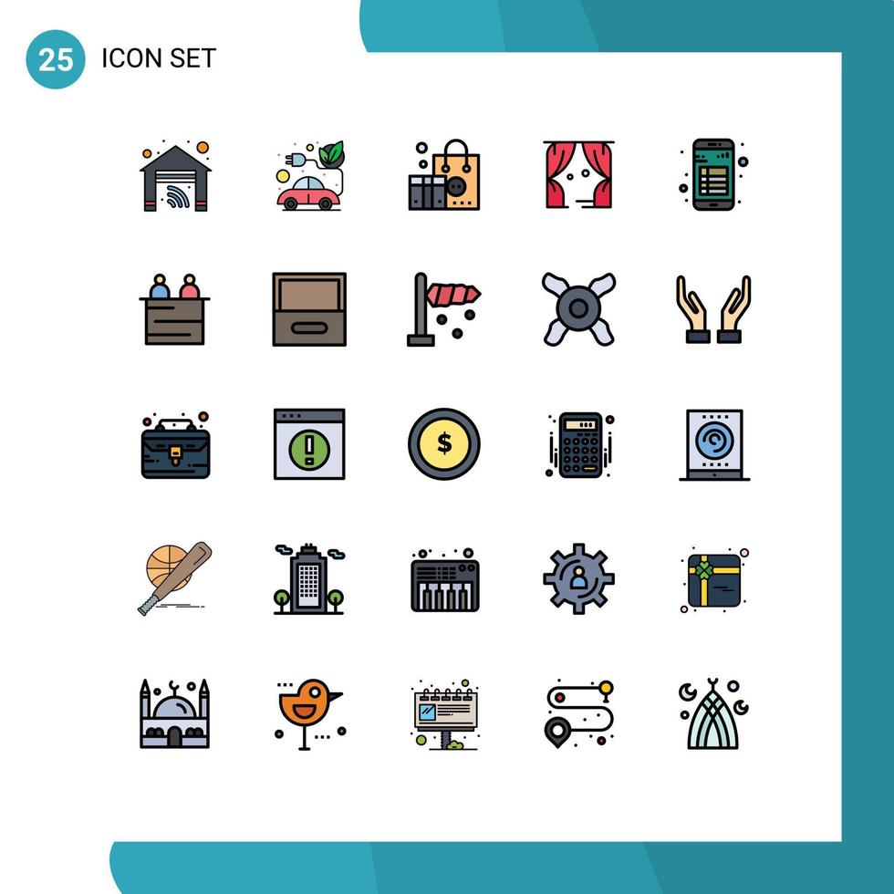 piktogram uppsättning av 25 enkel fylld linje platt färger av app teater grön fritid marknadsföring redigerbar vektor design element