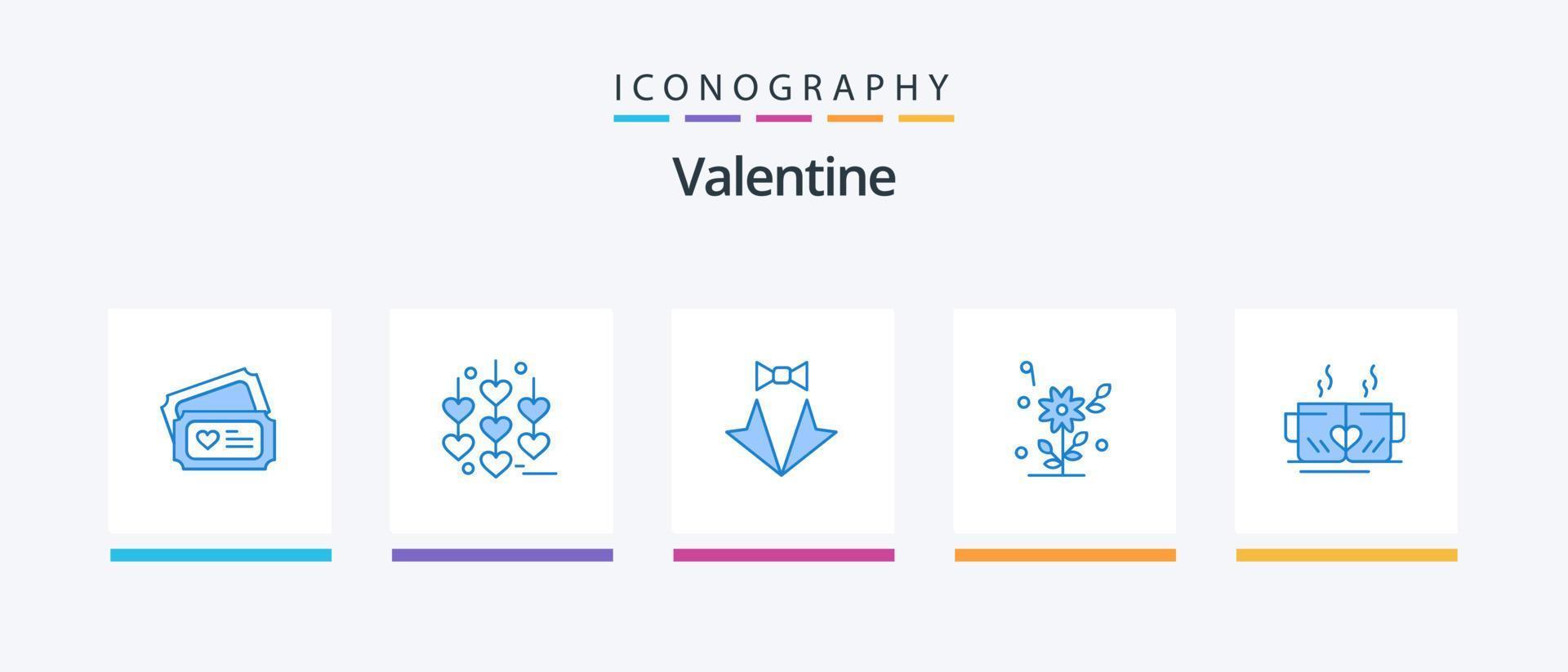 valentine blå 5 ikon packa Inklusive te. hjärta. hjärta. kärlek. bröllop. kreativ ikoner design vektor