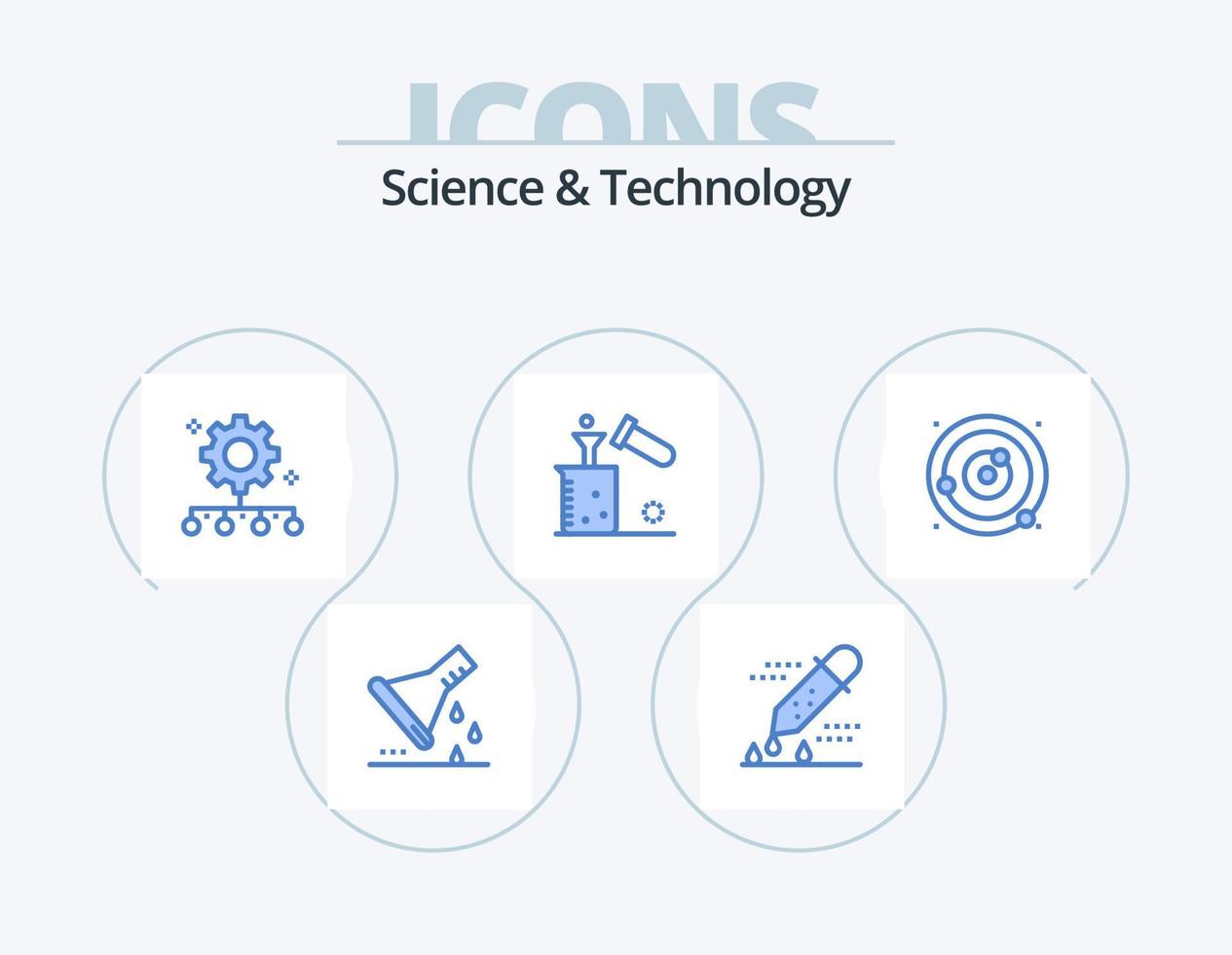 Wissenschaft und Technologie blau Icon Pack 5 Icon Design. Chemie. chemisch. Pipettentropfer. Arbeitsplan. Teamleistung vektor