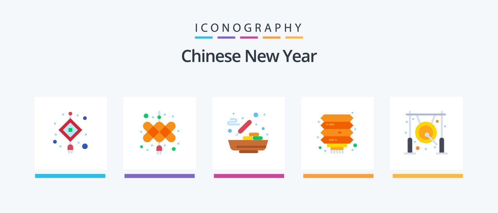 kinesisk ny år platt 5 ikon packa Inklusive kinesiska. asiatiska. kinesisk mat. ny år. kinesiska. kreativ ikoner design vektor