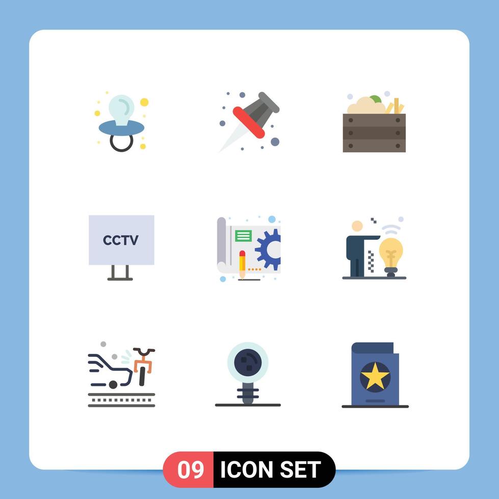 9 universelle flache Farbzeichen Symbole für Plan-Videogartenüberwachung cctv editierbare Vektordesign-Elemente vektor