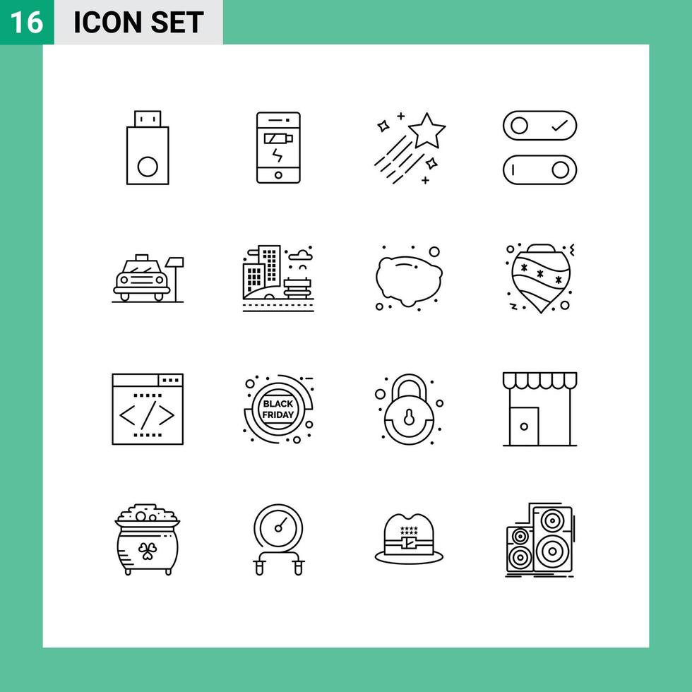 16 universell konturer uppsättning för webb och mobil tillämpningar parkering toggle status växla stjärna redigerbar vektor design element