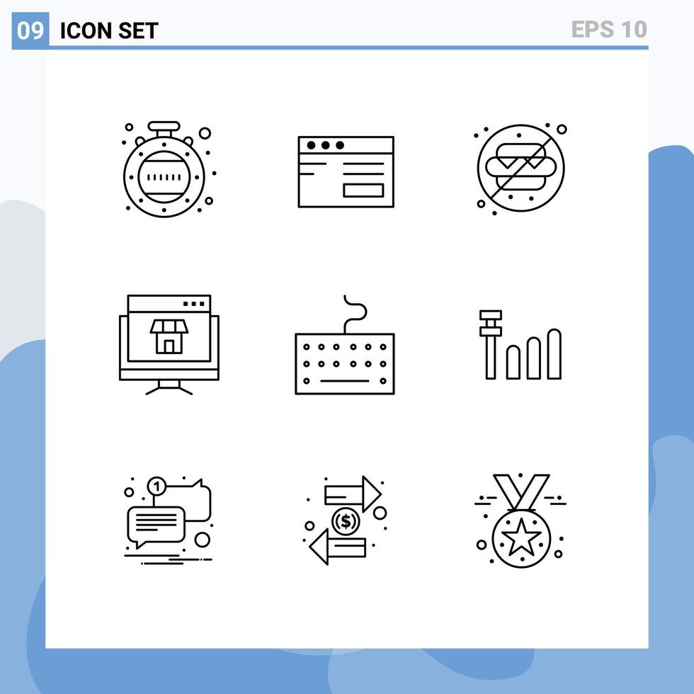 9 universell översikt tecken symboler av tangentbord handla Nej uppkopplad marknadsföring redigerbar vektor design element