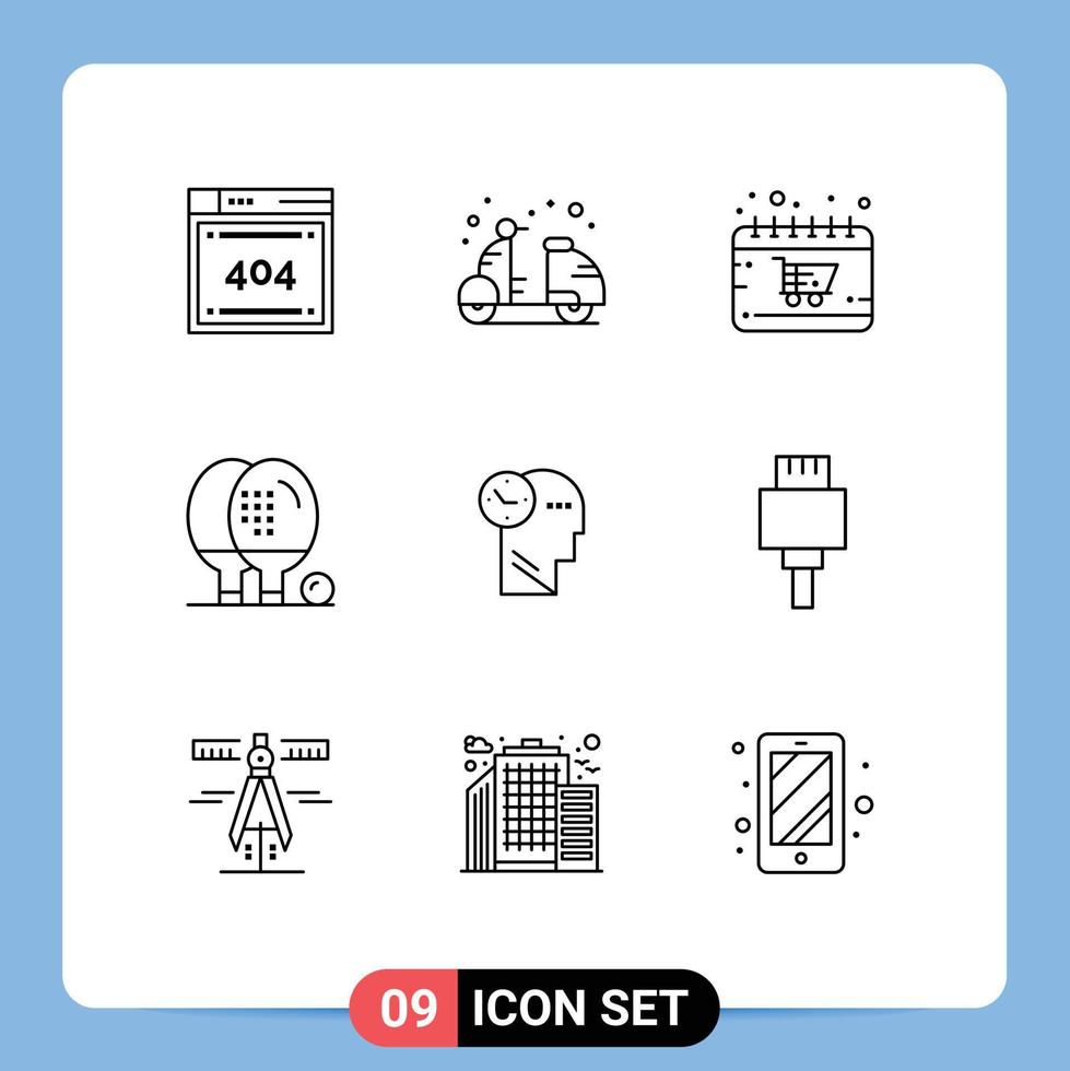 Stock Vector Icon Pack mit 9 Zeilen Zeichen und Symbolen für Spiel Leichtathletik Sommeraktivitäten Montag editierbare Vektordesign-Elemente