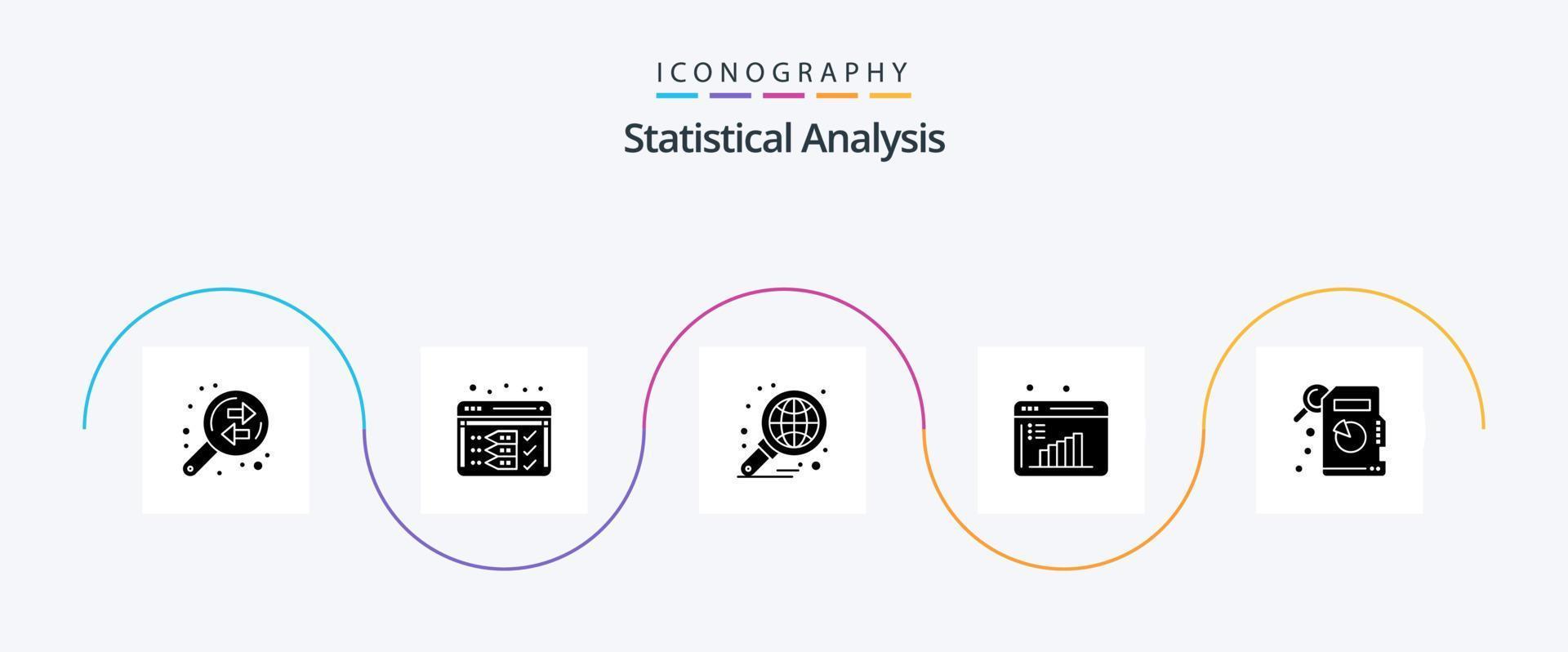 Statistische Analyse Glyphe 5 Icon Pack inklusive deskriptiver Statistik. Datenberechnung. Analyse. Business-Forschung. Prüfbericht vektor