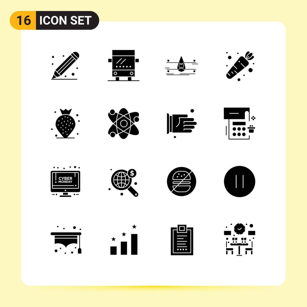 redigerbar vektor linje packa av 16 enkel fast glyfer av strand bär övervakning vegetabiliska morot redigerbar vektor design element