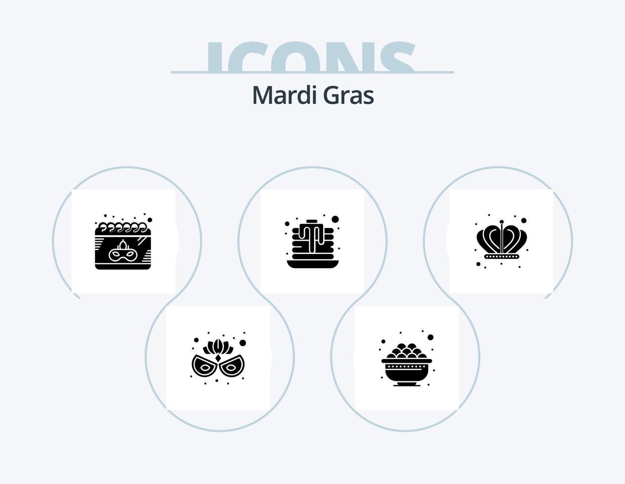 Mardi Gras Glyphen-Icon-Pack 5 Icon-Design. . Reich. Datum. Krone. Pfannkuchen vektor