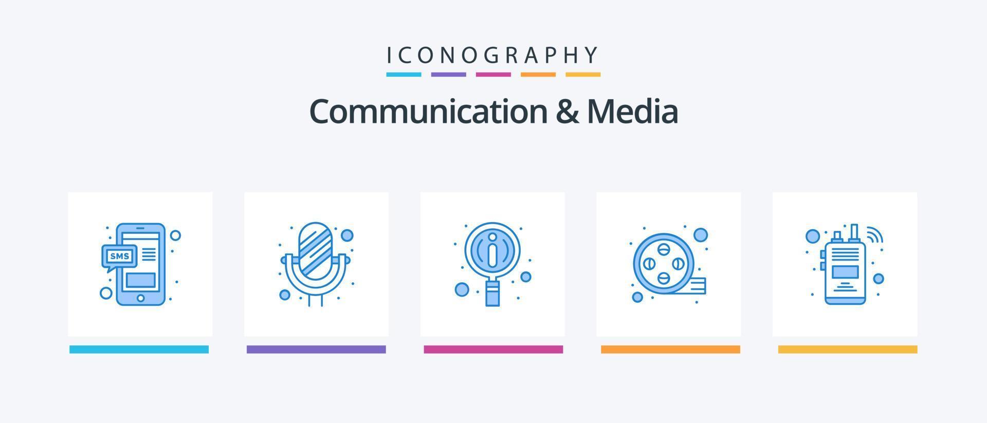kommunikation och media blå 5 ikon packa Inklusive radio. kommunikation. information. video. film. kreativ ikoner design vektor