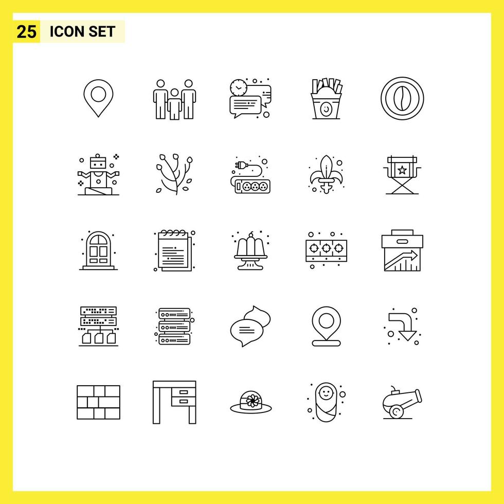 packa av 25 modern rader tecken och symboler för webb skriva ut media sådan som kaffe mat bubbla snabbmat tid redigerbar vektor design element