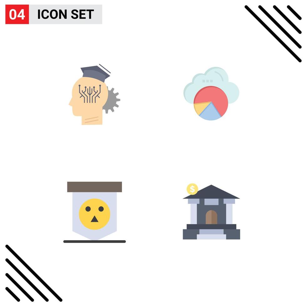 flaches Icon-Set für mobile Schnittstellen mit 4 Piktogrammen von Knowledge Board Smart Cloud Horror editierbare Vektordesign-Elemente vektor