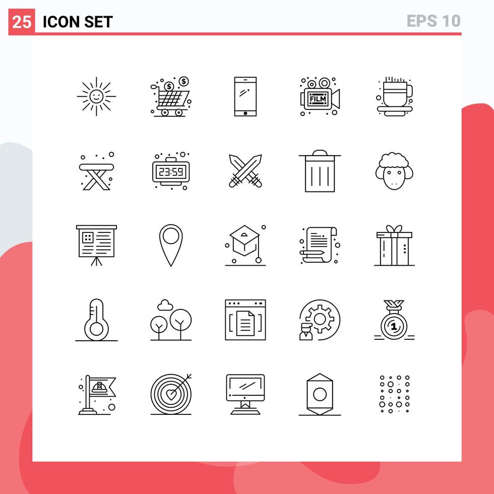 25 universell linje tecken symboler av retro filma handla kamera huawei redigerbar vektor design element