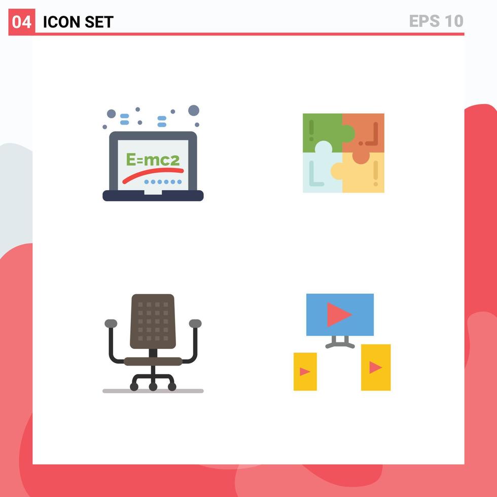 uppsättning av 4 modern ui ikoner symboler tecken för inlärning stol formel spela arbete redigerbar vektor design element