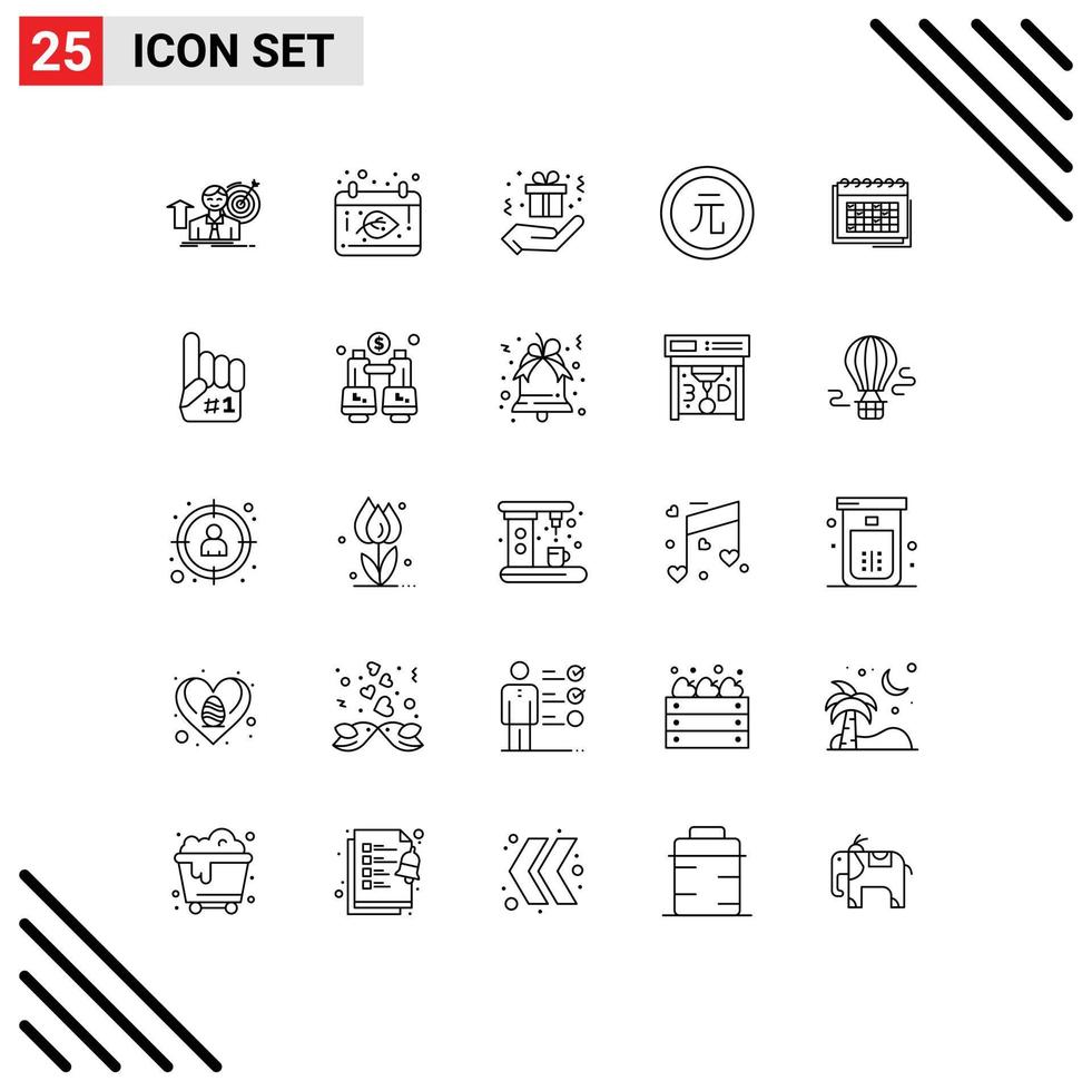 Stock Vector Icon Pack mit 25 Zeilenzeichen und Symbolen für Kalenderfinanzen Thanksgiving Currency Business editierbare Vektordesign-Elemente