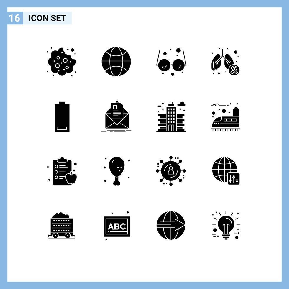 packa av 16 modern fast glyfer tecken och symboler för webb skriva ut media sådan som elektricitet batteri glasögon symptom lunga redigerbar vektor design element