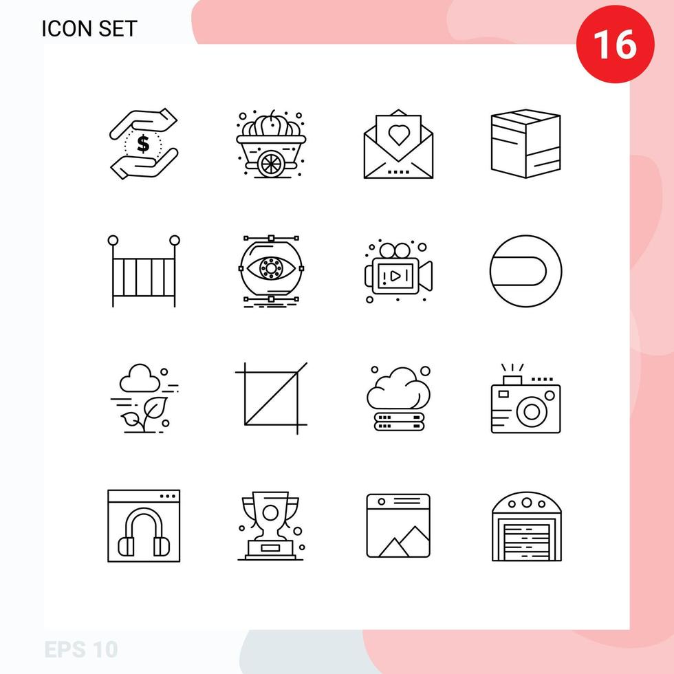 Stock Vector Icon Pack mit 16 Zeilenzeichen und Symbolen für die Lieferung von Herzen, Handel, Erntedankfest, bearbeitbare Vektordesign-Elemente