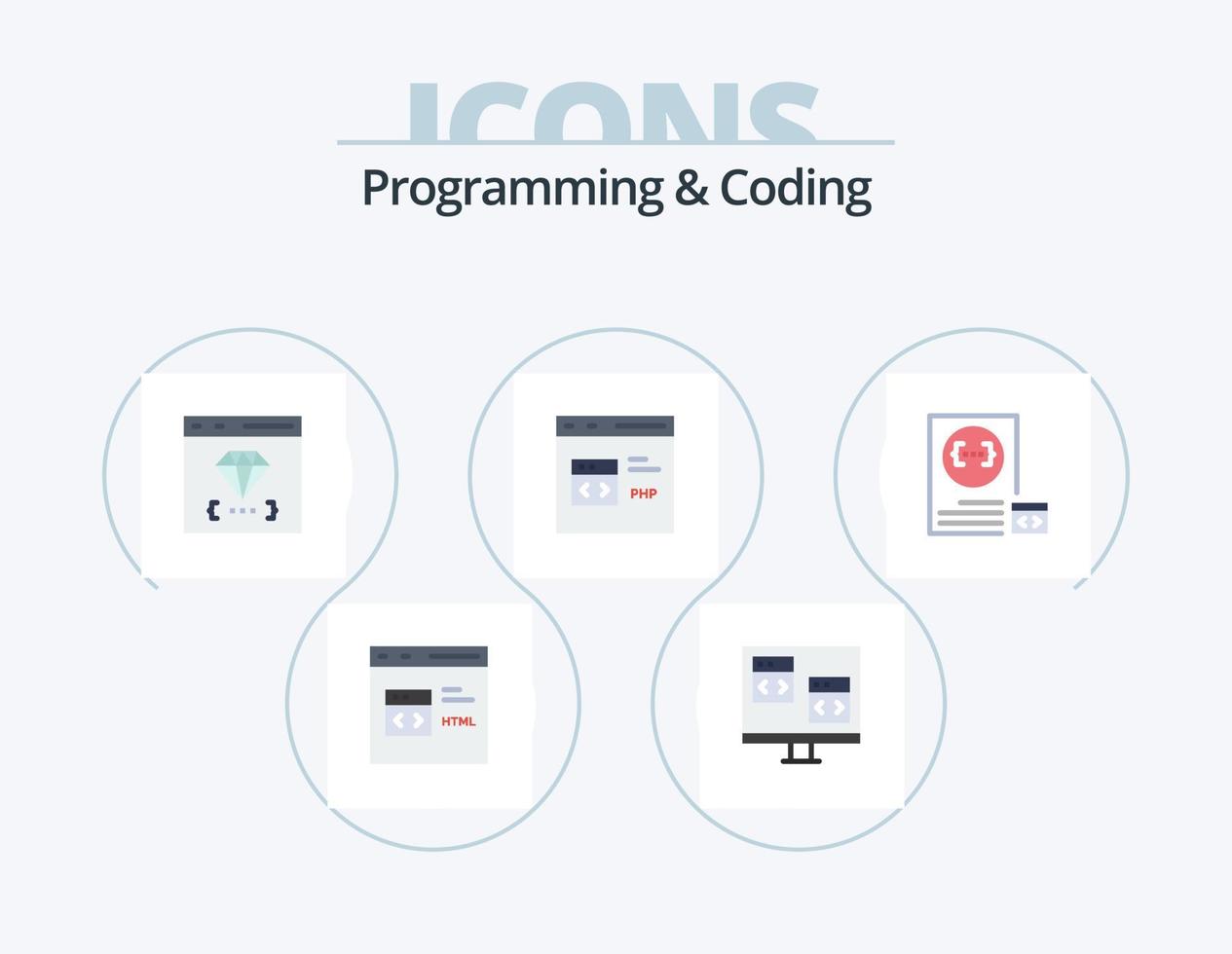 Programmieren und Codieren von flachen Icon Pack 5 Icon Design. sich entwickeln. Code. sich entwickeln. Entwicklung. Kodierung vektor