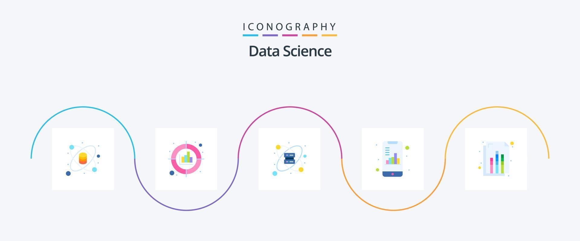 Data Science Flat 5 Icon Pack inklusive Smartphone. dokumentieren. Ziel. Analytik. Wissenschaft vektor