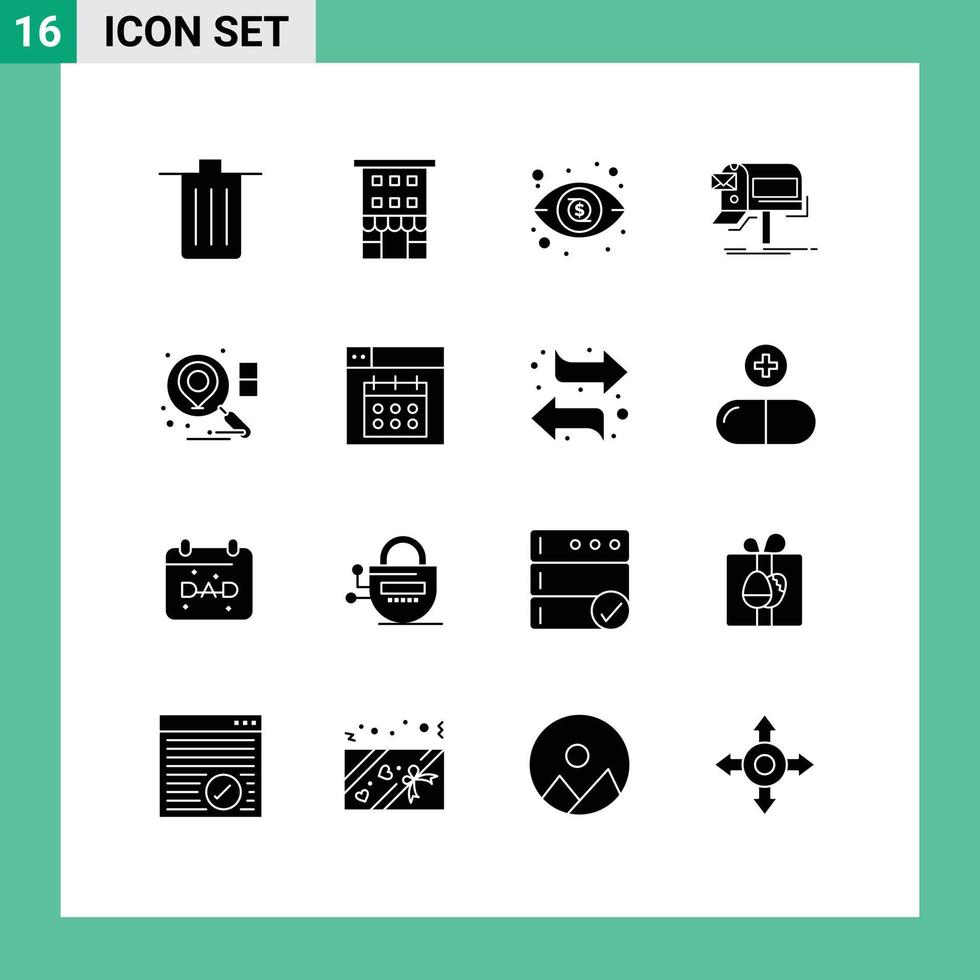 Stock Vector Icon Pack mit 16 Zeilenzeichen und Symbolen für Mail-Marketing-Shop Front-E-Mail-Ansicht editierbare Vektordesign-Elemente