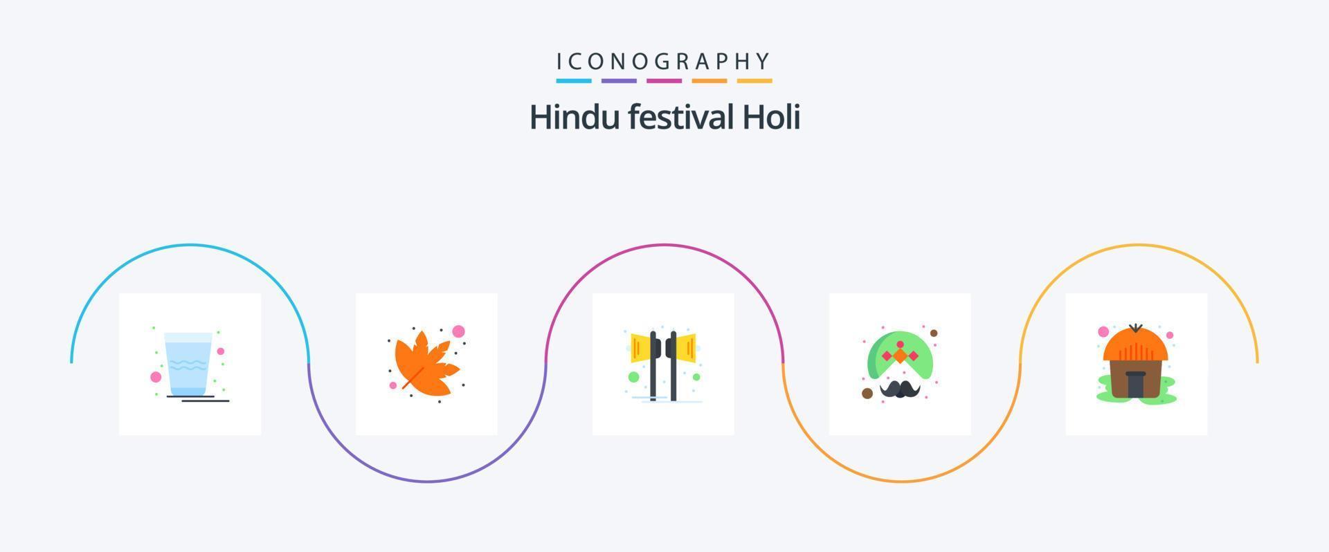 Holi Flat 5 Icon Pack inklusive Hütte. Turban. Musik. Person. indisch vektor