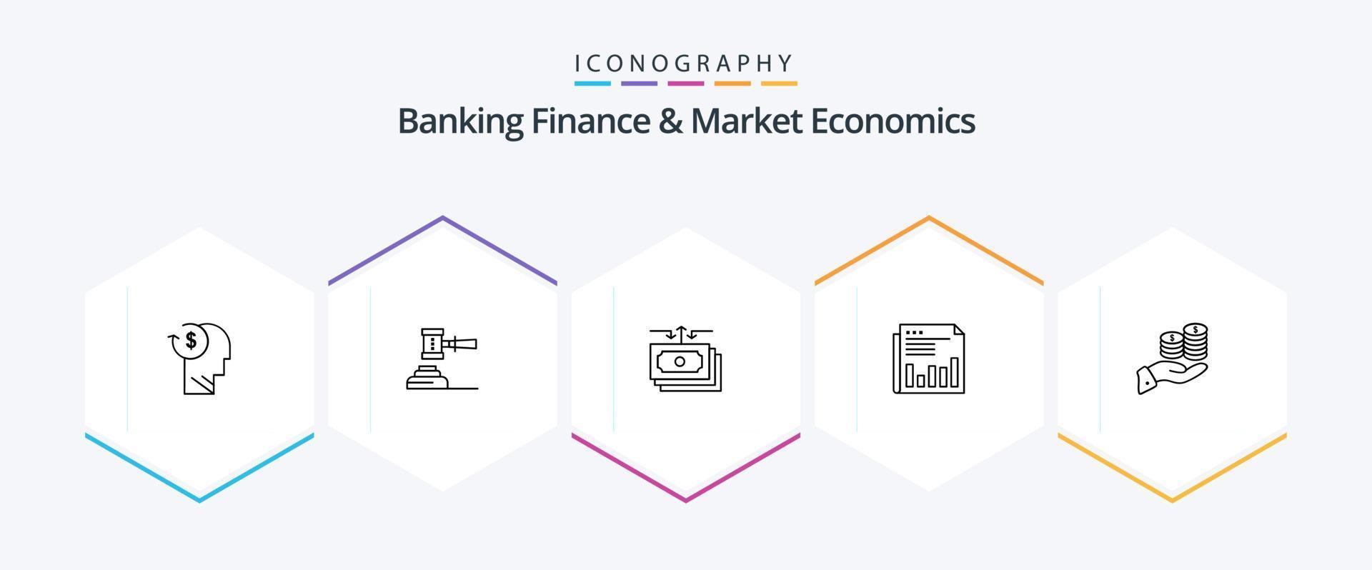 bank finansiera och marknadsföra ekonomi 25 linje ikon packa Inklusive kontanter. flöde. auktion. dollar. bedöma vektor