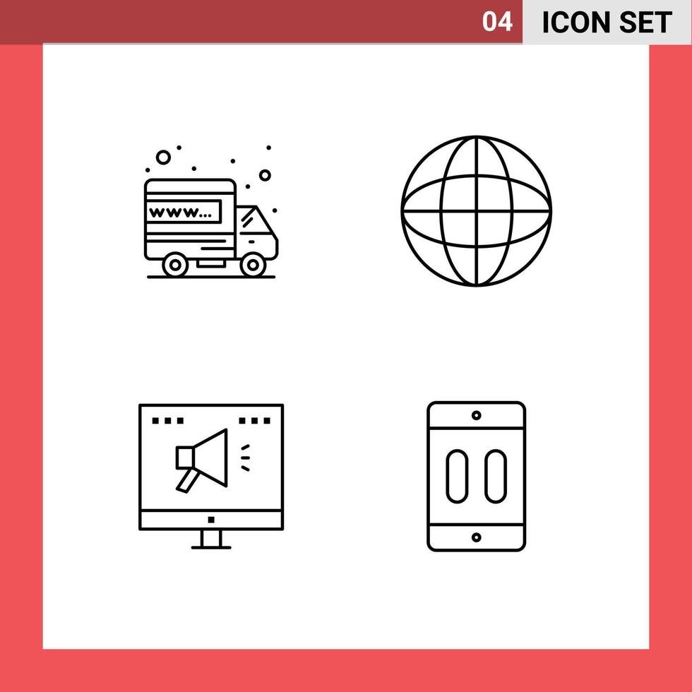 4 universell linje tecken symboler av värd marknadsföring domän över hela världen mobiltelefon redigerbar vektor design element