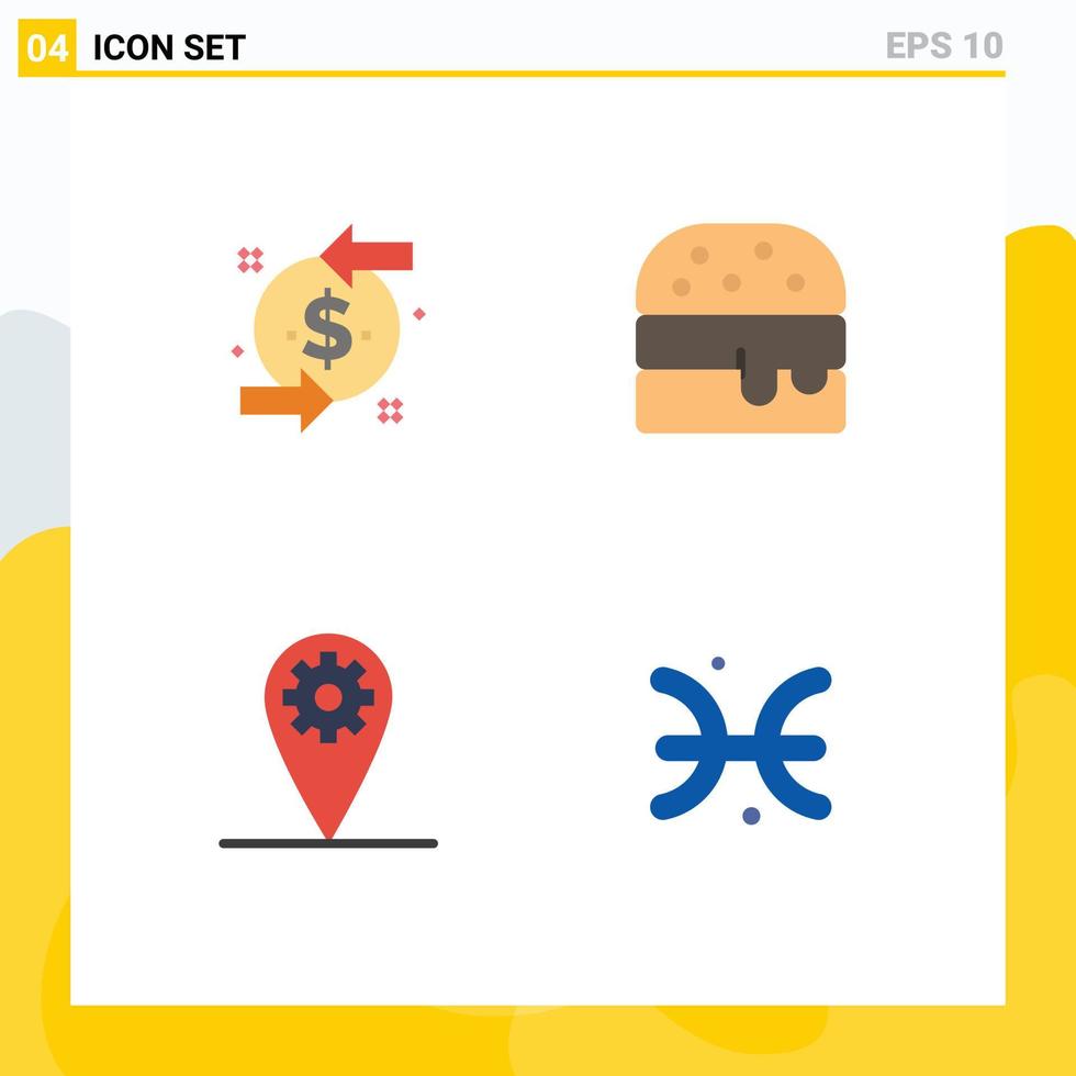 Aktienvektor-Icon-Pack mit 4 Zeilenzeichen und Symbolen für zurück Astrologie Investitionsausrüstung Fische editierbare Vektordesign-Elemente vektor