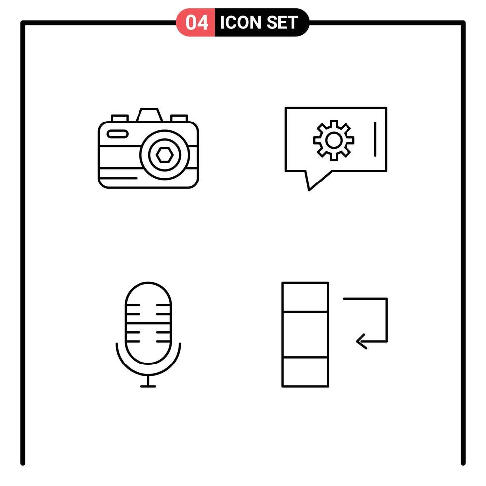uppsättning av 4 modern ui ikoner symboler tecken för kamera kolumn chatt preferenser leva byta redigerbar vektor design element