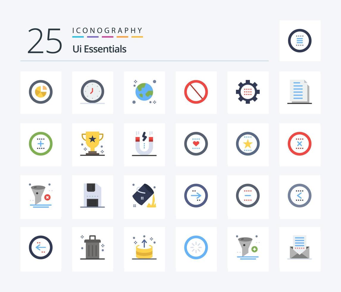 ui Essentials 25 Flat Color Icon Pack inklusive Müll. Behälter. Zeit. Planet. global vektor