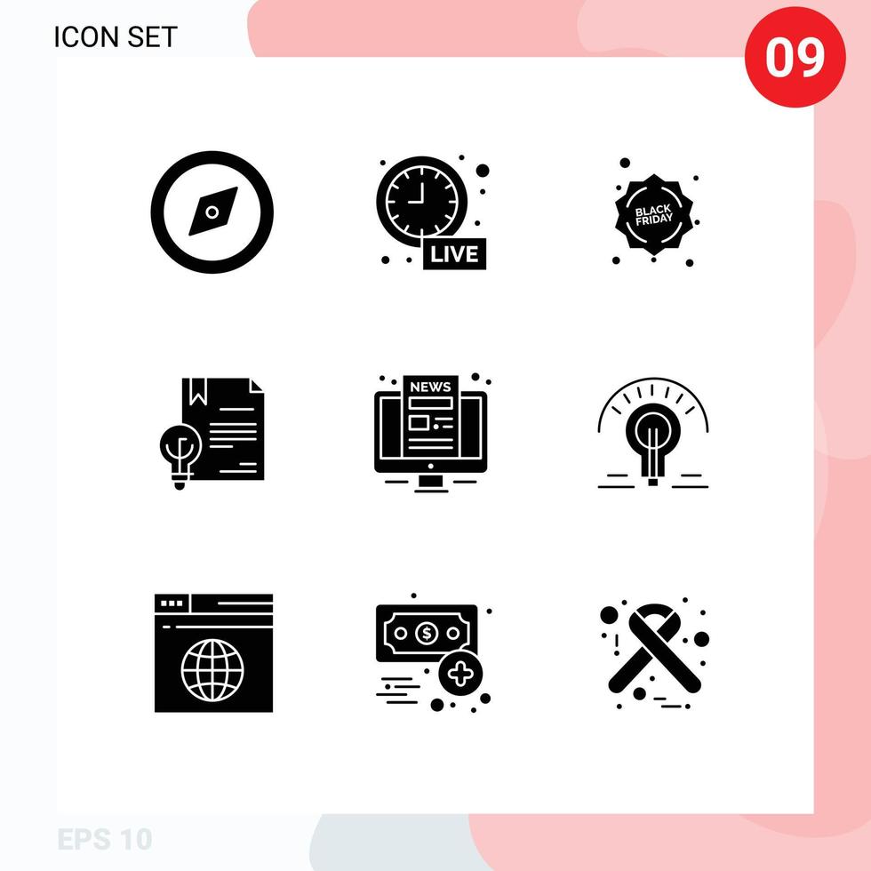 uppsättning av 9 kommersiell fast glyfer packa för Nyheter dator fredag lag digital redigerbar vektor design element