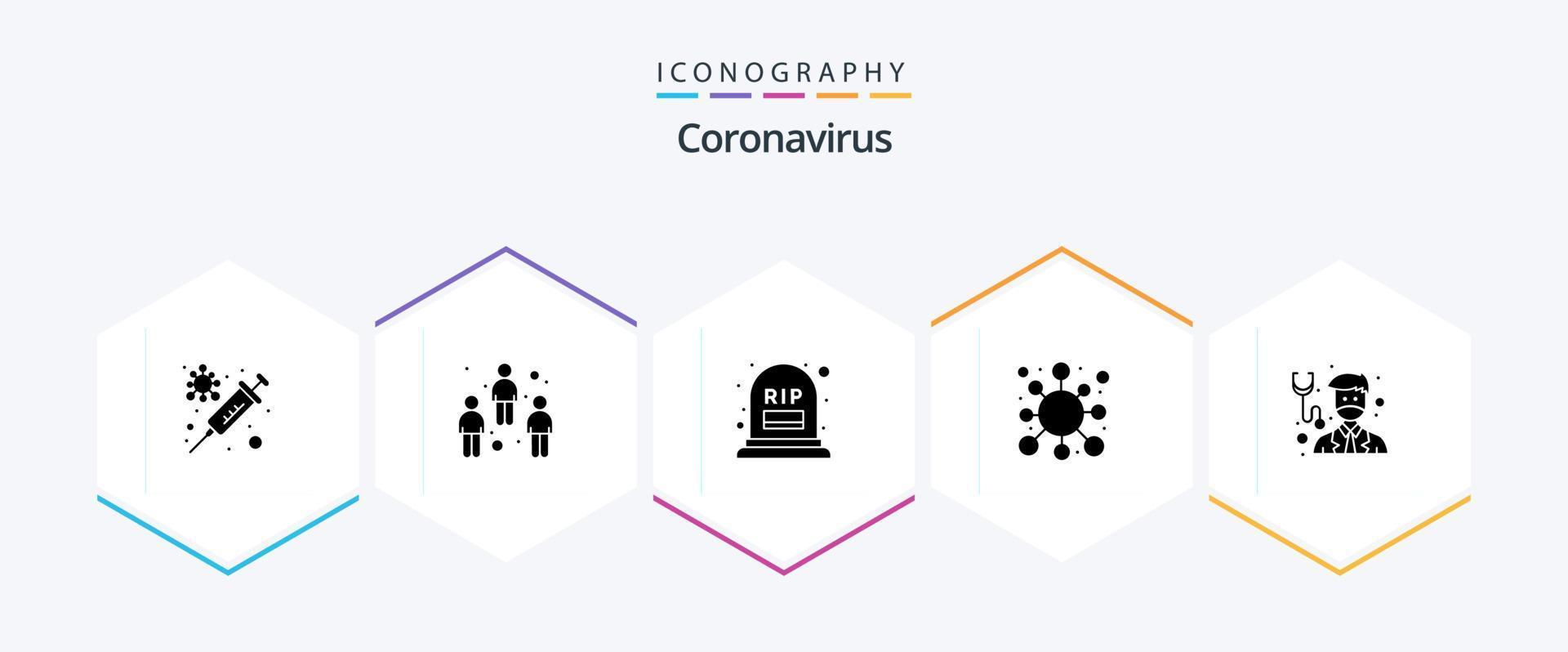 coronavirus 25 glyf ikon packa Inklusive läkare. korona. räkna. epidemi. antigen vektor