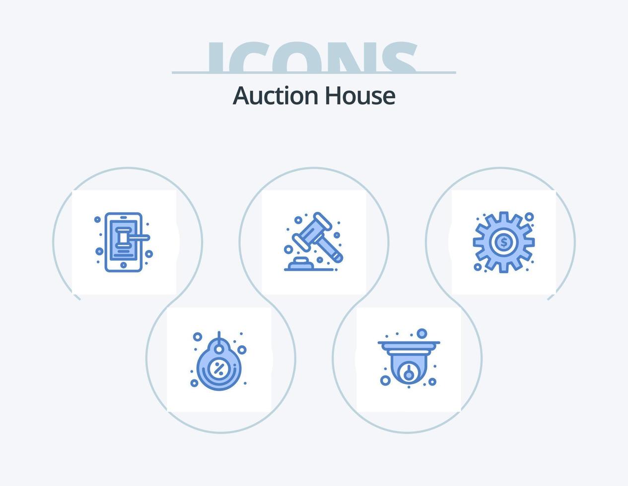 Auktion blau Icon Pack 5 Icon Design. Dollar. Gesetz. Information. Hammer. handeln vektor