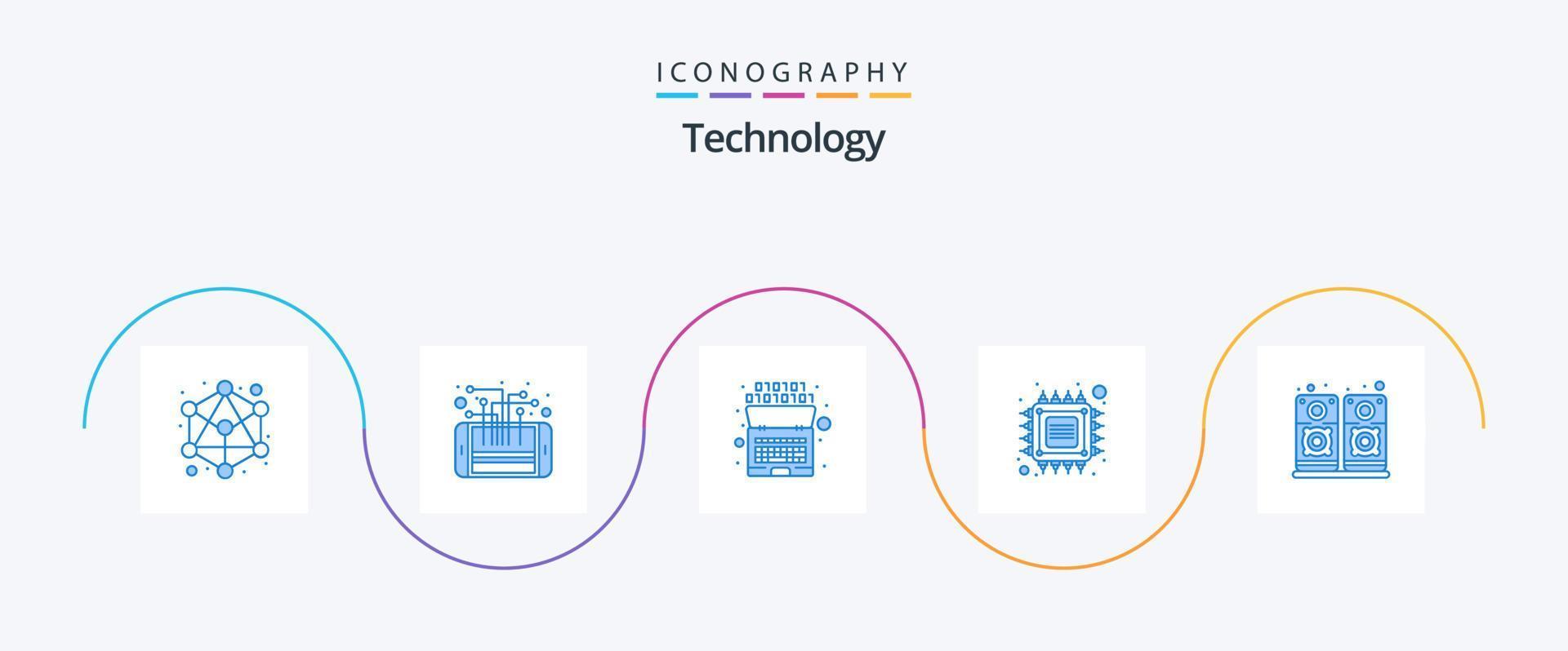 Technology Blue 5 Icon Pack inklusive Musik. schlau. künstlich. Zukunft. Chip vektor