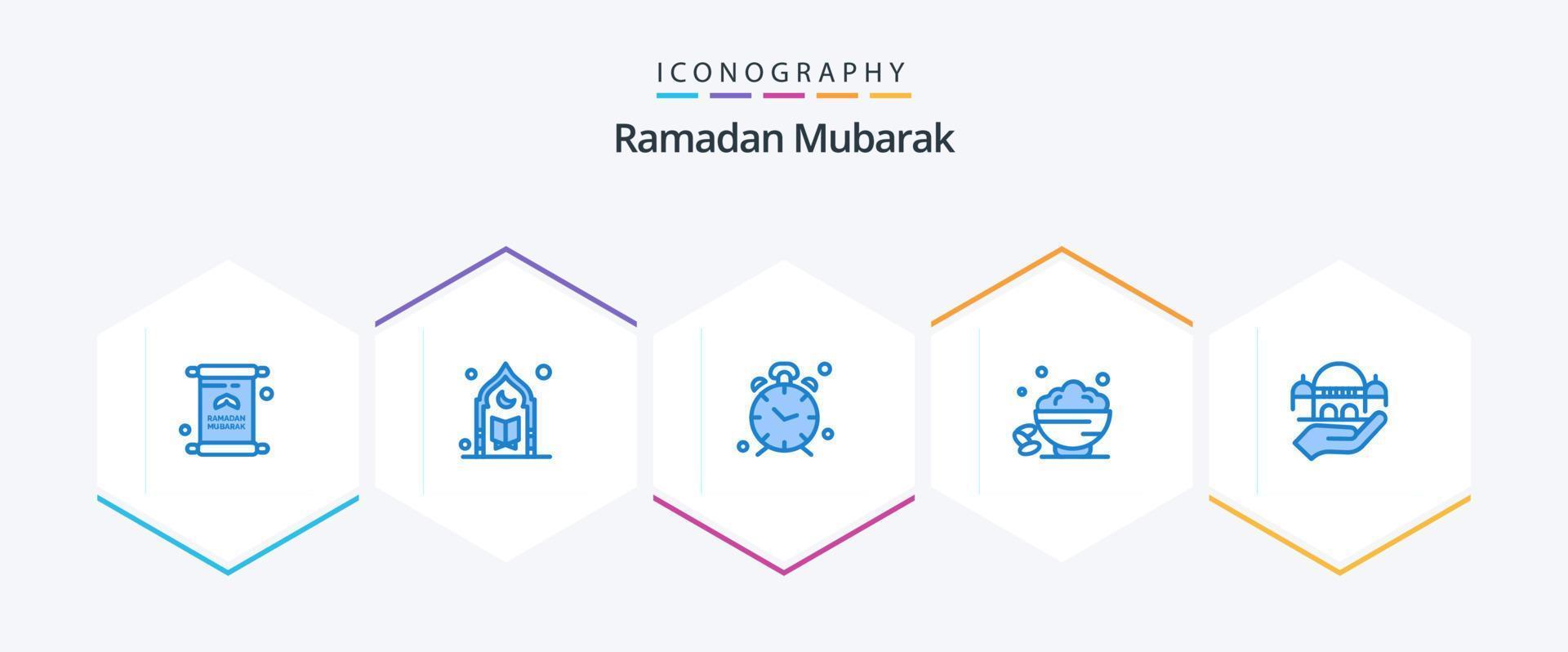 Ramadan 25 blaues Icon Pack inklusive süß. Gericht. Gebet. Alarm. Uhr vektor