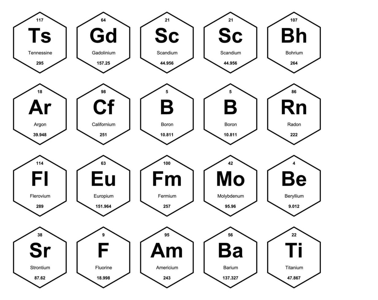 20 prejodisk tabell av de element ikon packa design vektor