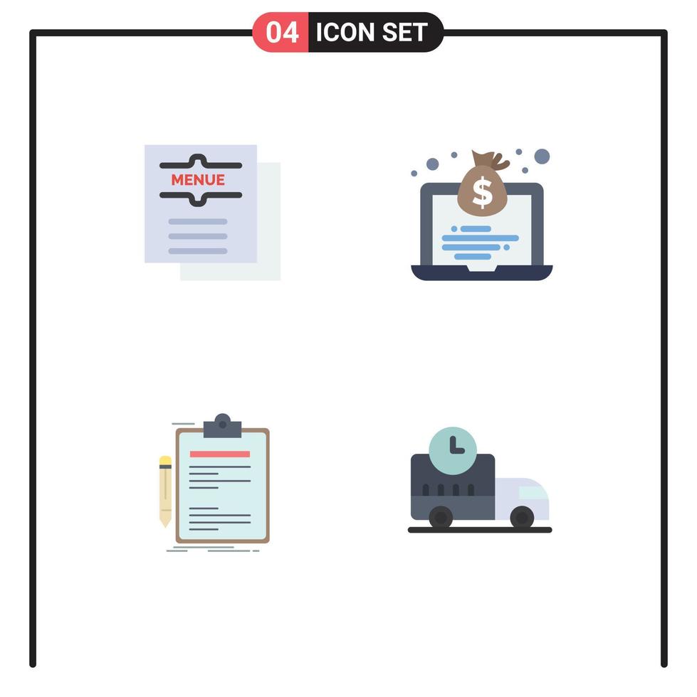 piktogram uppsättning av 4 enkel platt ikoner av Kafé kontrakt meny ekonomi företag redigerbar vektor design element