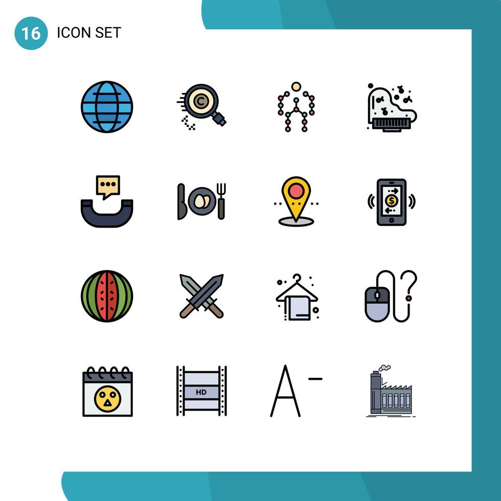modern uppsättning av 16 platt Färg fylld rader och symboler sådan som meddelande instrument fast egendom stor mänsklig redigerbar kreativ vektor design element