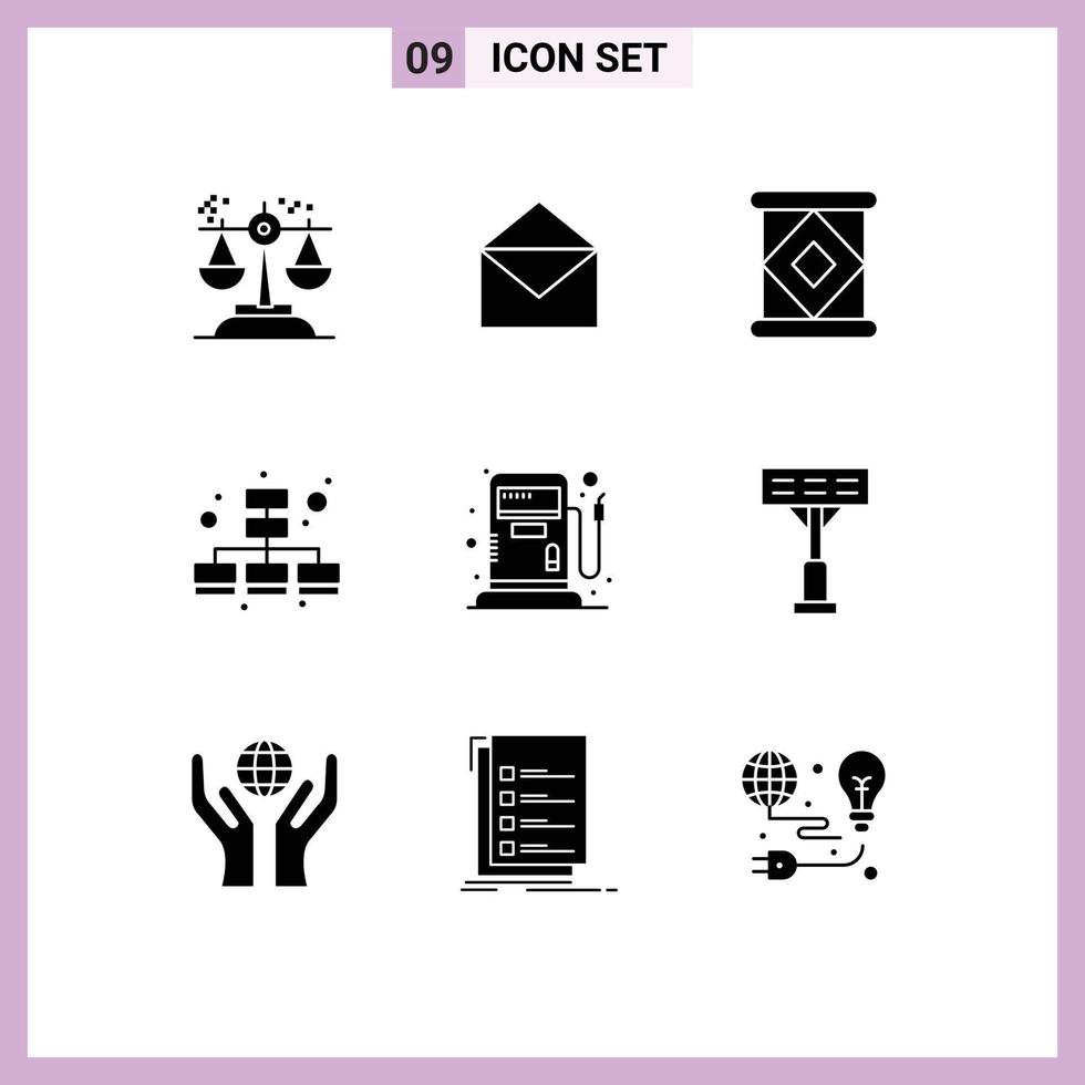 Piktogrammsatz von 9 einfachen soliden Glyphen von Stationstreibstoff Open Web Business editierbare Vektordesign-Elemente vektor