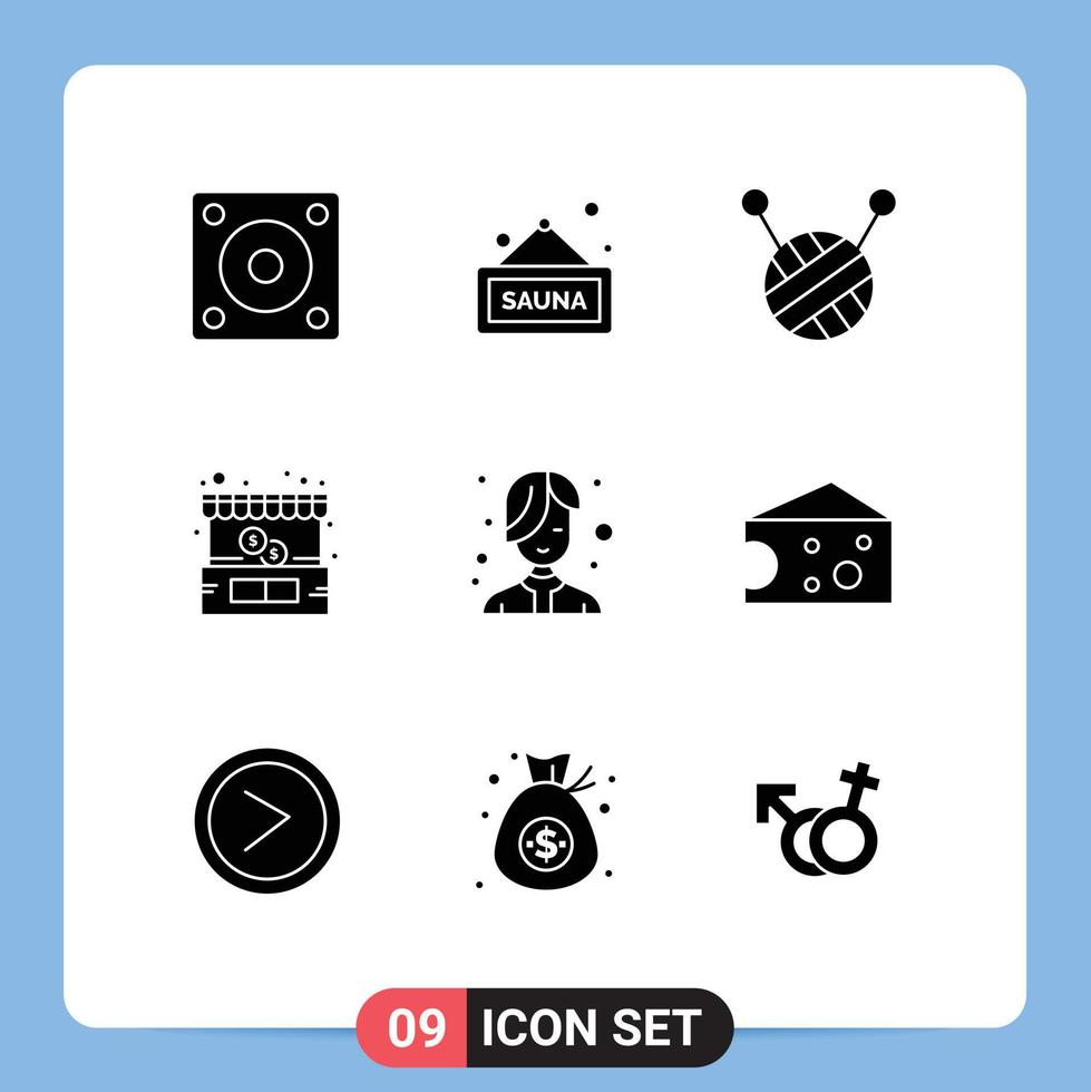 universell ikon symboler grupp av 9 modern fast glyfer av frukost hår boll av ull kvinna pengar redigerbar vektor design element
