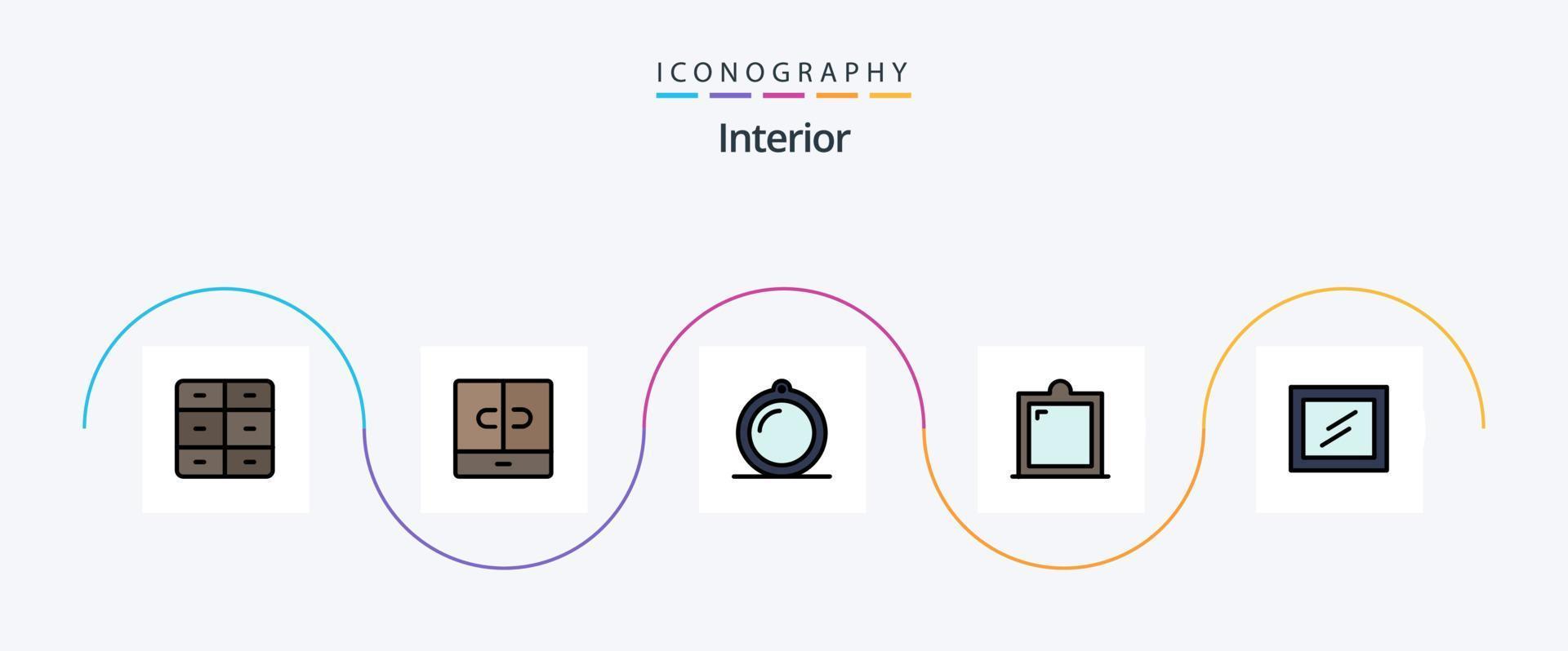 interiör linje fylld platt 5 ikon packa Inklusive . interiör. vektor