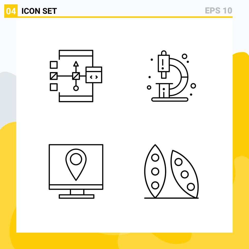 4 tematiska vektor fylld linje platt färger och redigerbar symboler av app mikroskop utveckling kemi Kontakt redigerbar vektor design element